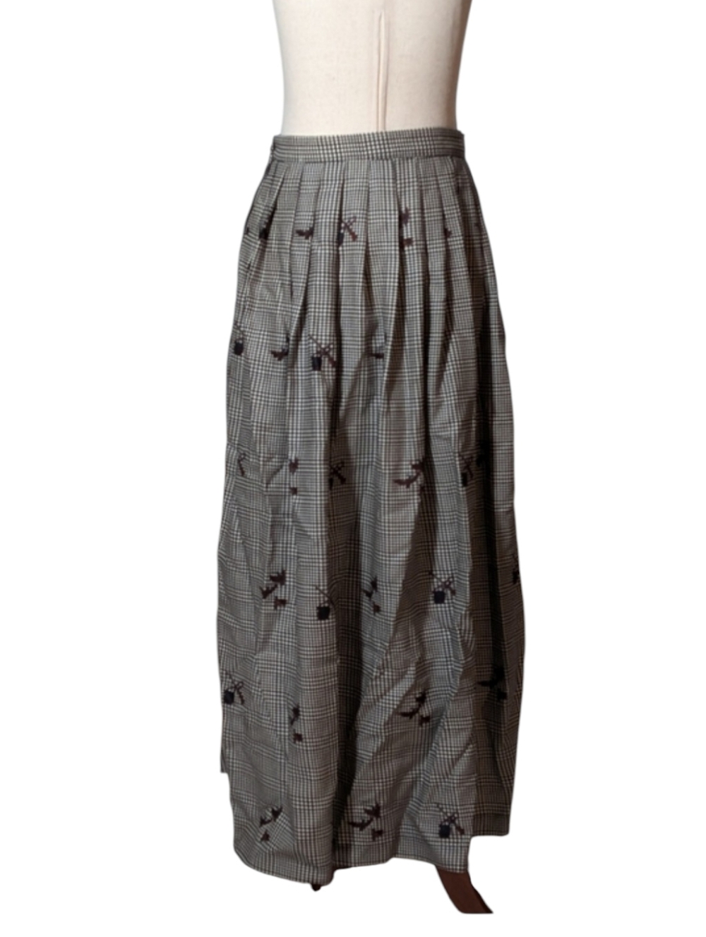 Vintage Wool Houndstooth Black And White Midi Skirt